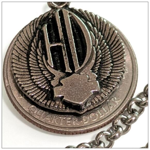 HARLEY DAVIDSON MOTORCYCLES Pendant Necklace HD Bar & Shield Wings Rolo Chain - Picture 4 of 7